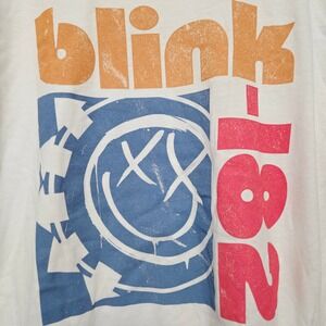 Blink 182 Band T Shirt White Graphic Tee Orange Blue Pink Smiley Face Size 2XL
